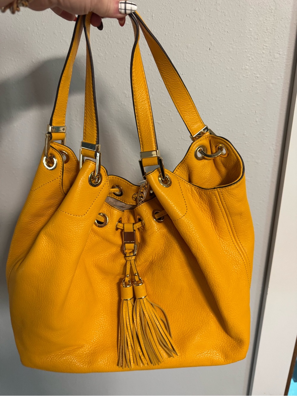 Michael Kors Mustard Yellow Leather Tassel Shoulder Bag